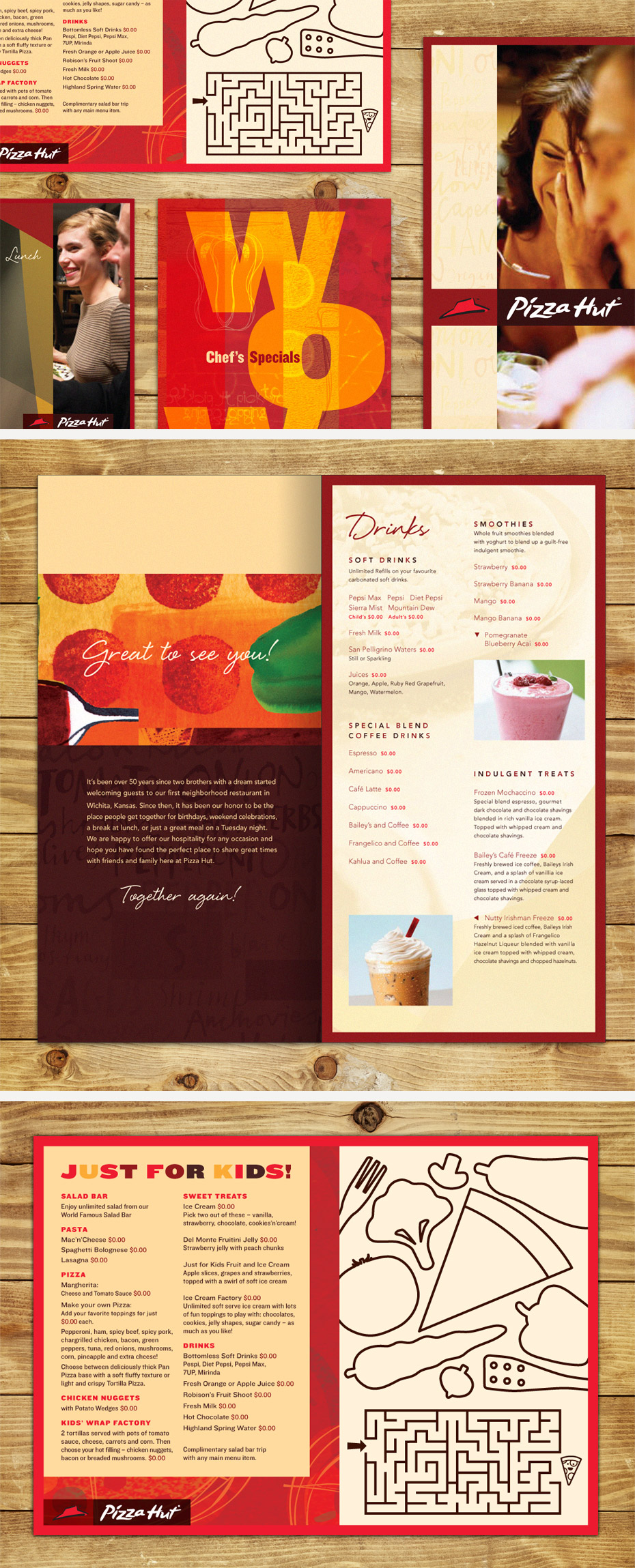 Pizza Hut Menu Cover, Drink Menu & Kids Menu